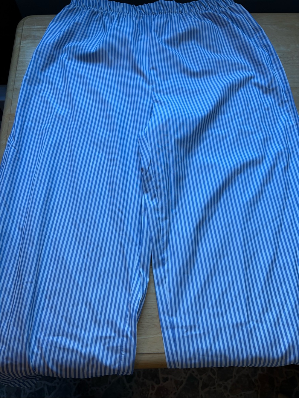 Blue and White Striped Elastic Waist Pants